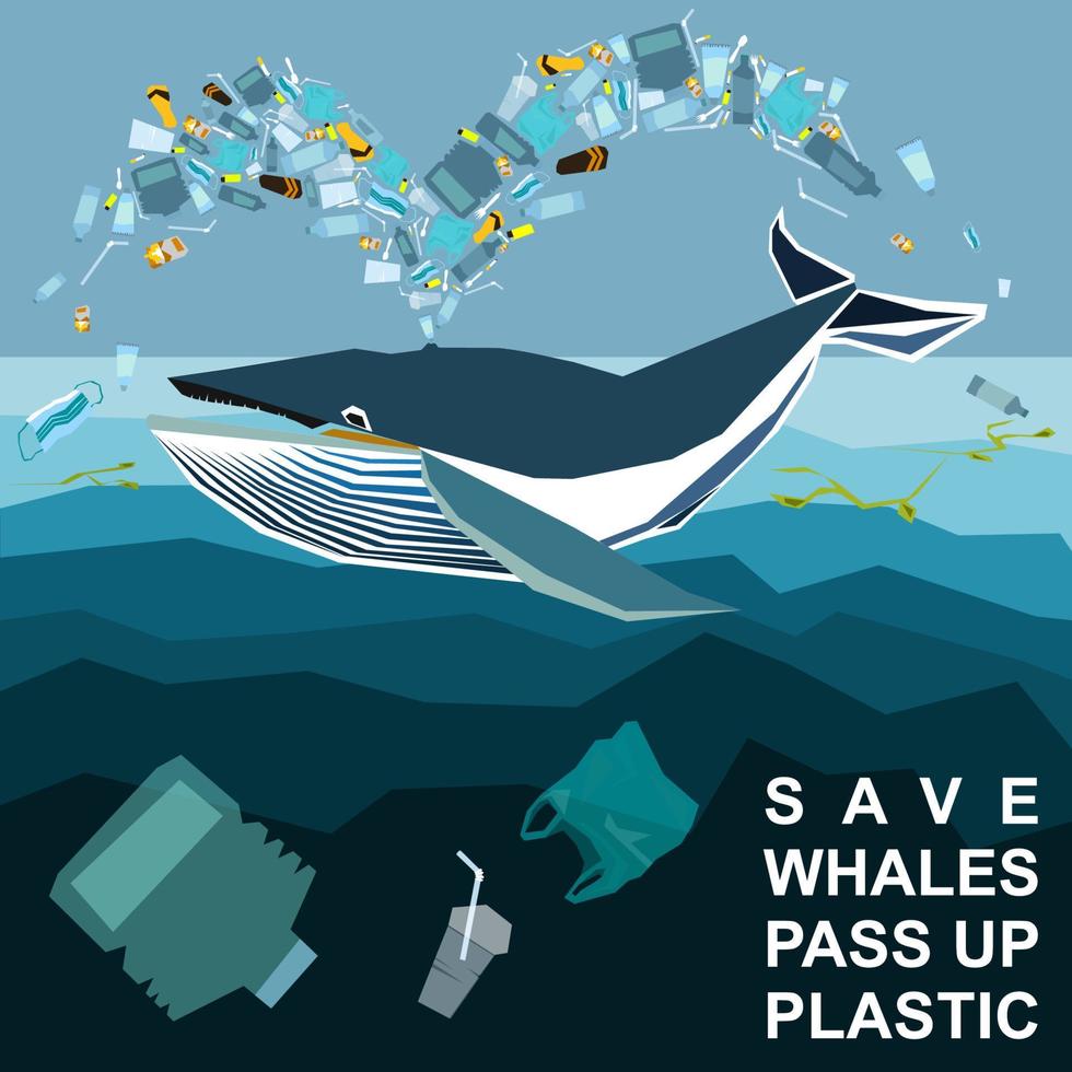 World oceans day, World Environment Day, Earth day, World Maritime Day concept vector illustration. Stop plastic pollution. Keep the oceans clean. Save the marine life. Stop creating trash mutants