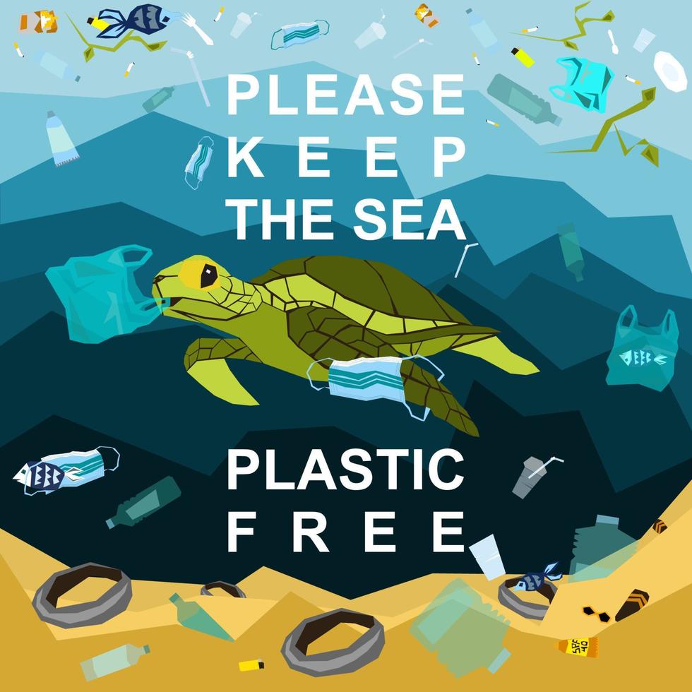 World oceans day, World Environment Day, Earth day, World Maritime Day concept vector illustration. Stop plastic pollution. Keep the oceans clean. Save the marine life. Stop creating trash mutants