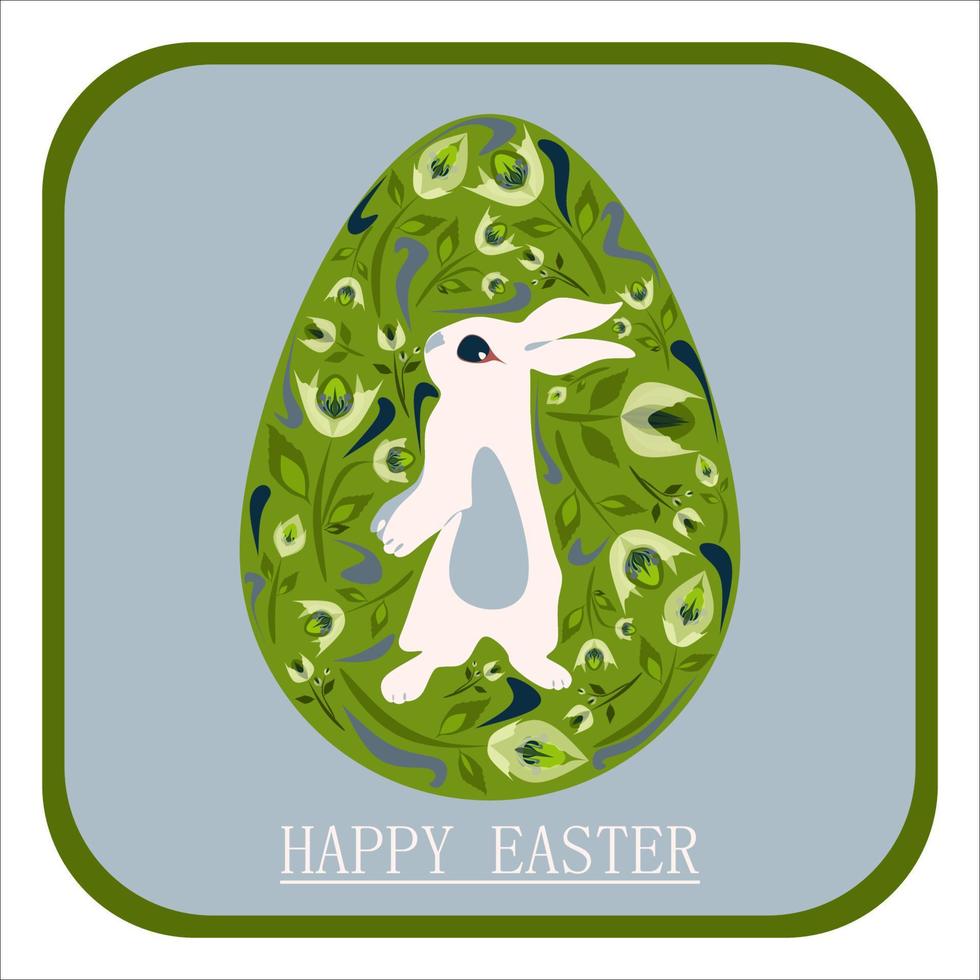 Happy Easter holiday and Hello spring concept in pastel colors cartoon style design. Isolated vector greeting card with Easter bunny in decorated with flowers pink Easter egg