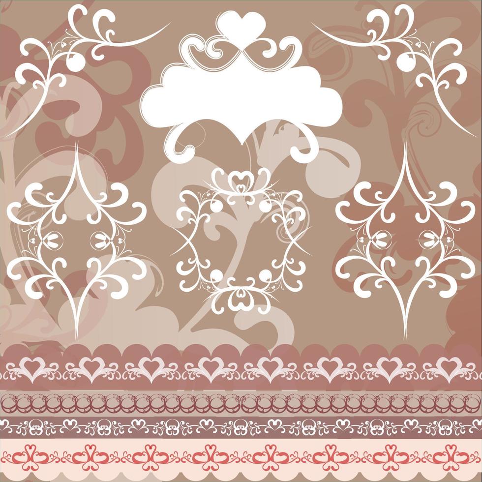 Wedding style scrapbooking paper in dirty purple color with white frames vector