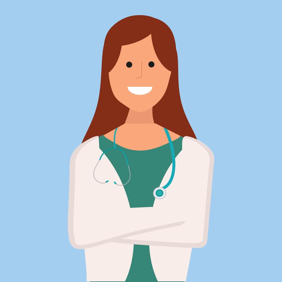 Female doctor on a blue background for website design. Vector isolated image for use in clipart and any type of design
