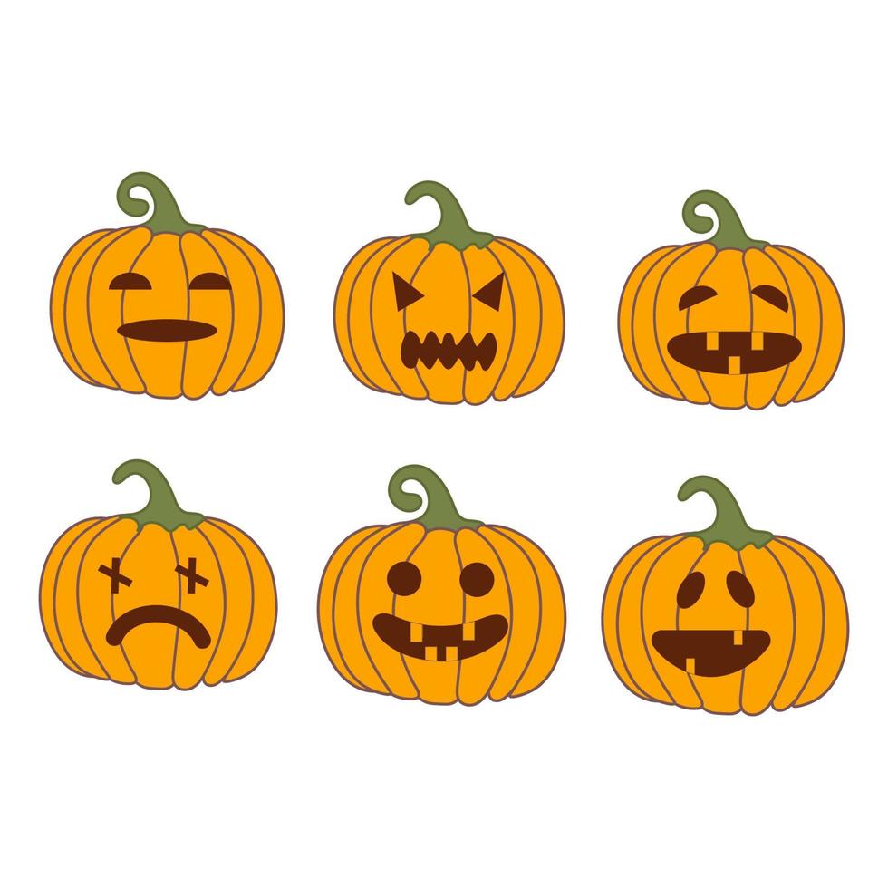 A set of Halloween-style pumpkins on a white background. Vector isolated image for clipart or web design