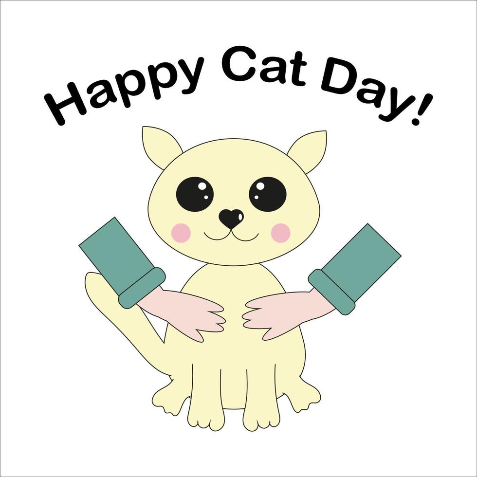 Hands hugging a cat on a white background vector