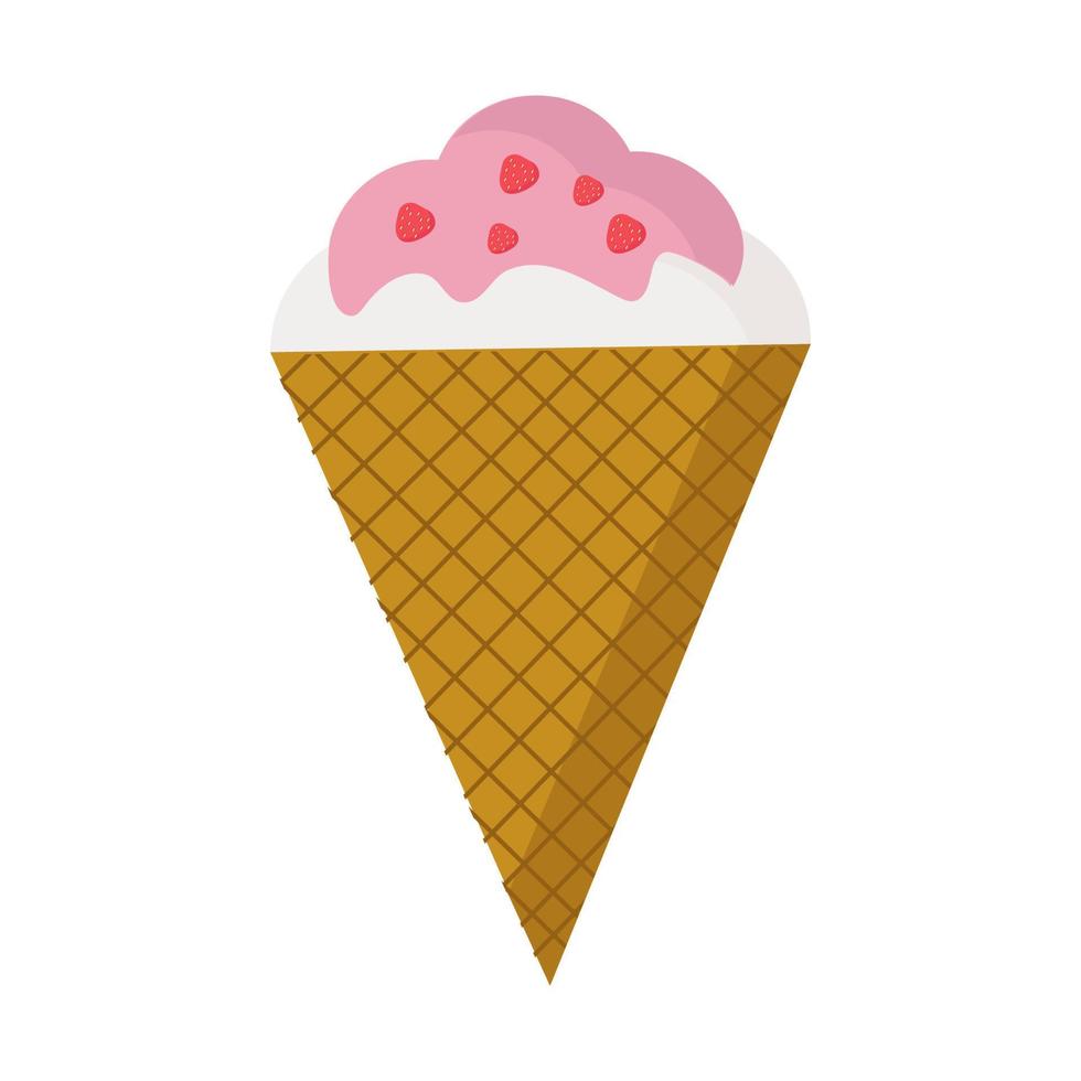 Milk strawberry ice cream in the flat style on a white background. Vector isolated image for use in website design