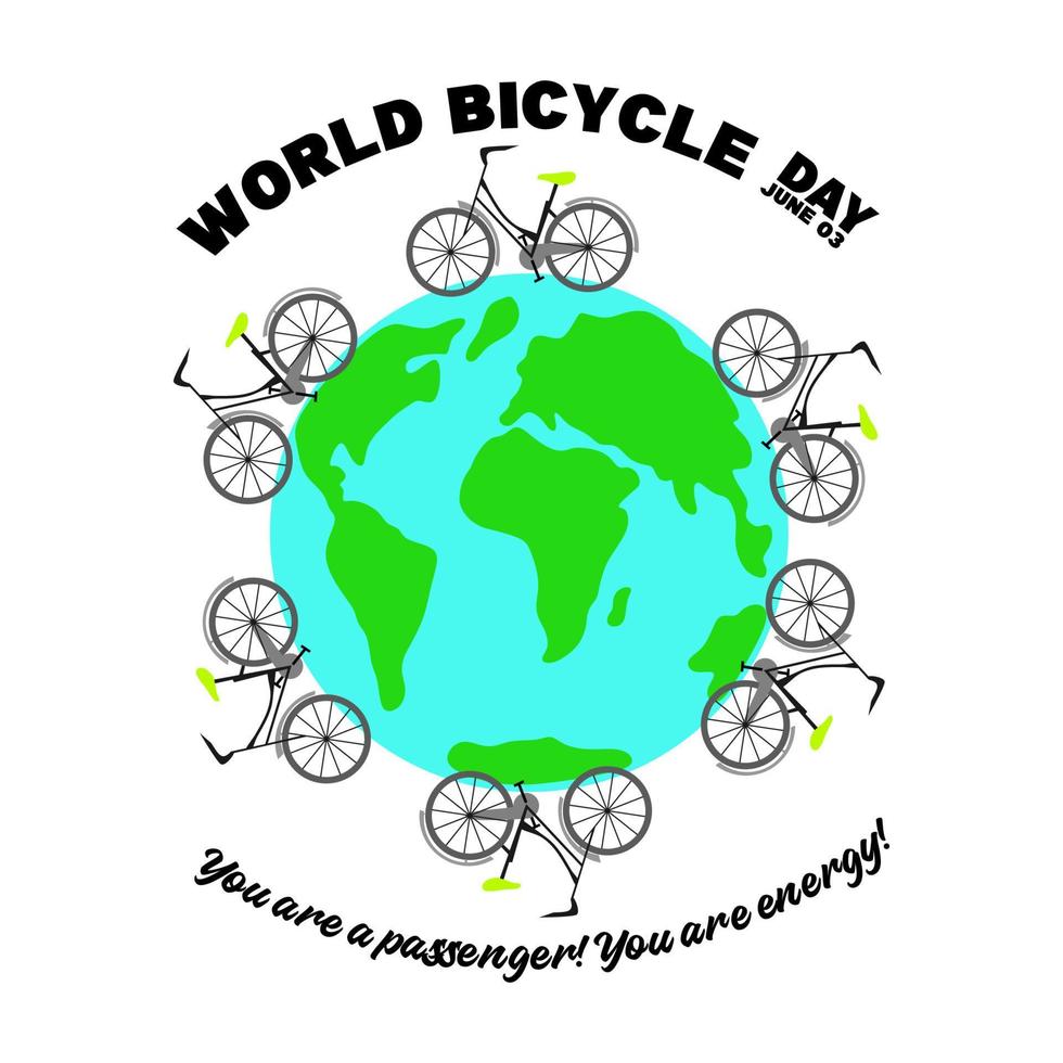 Diseño de plantilla del día mundial de la bicicleta del 3 de junio para banner, tarjetas de felicitación, logotipo, mnemotécnico, símbolo, icono, etiqueta, banner o ilustración vectorial de diseño de afiches vector