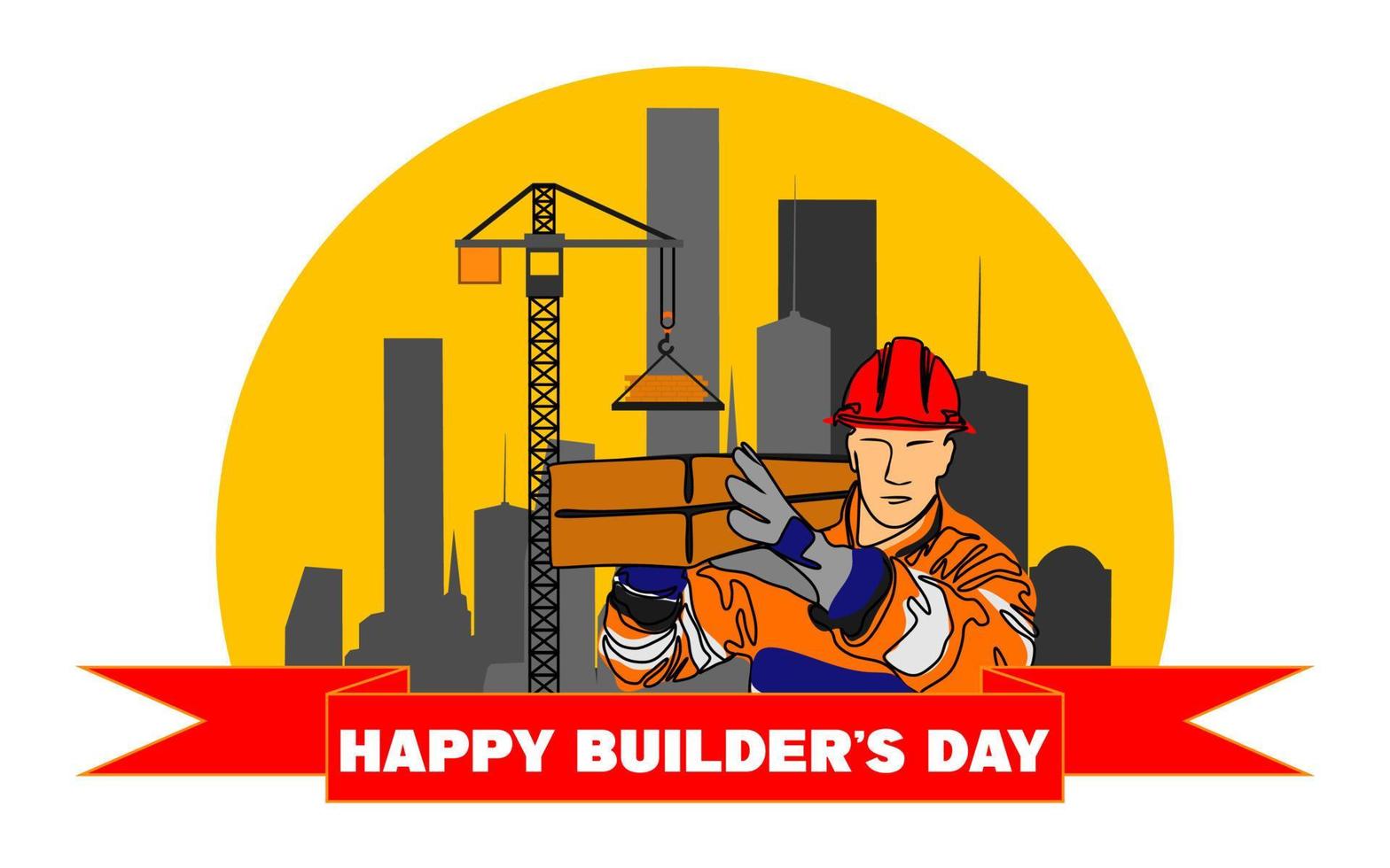 Builders day, engineers day, crane operators day, architects day, labor day concept vector illustration