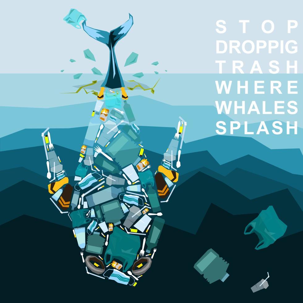 World oceans day, World Environment Day, Earth day, World Maritime Day concept vector illustration. Stop plastic pollution. Keep the oceans clean. Save the marine life. Stop creating trash mutants