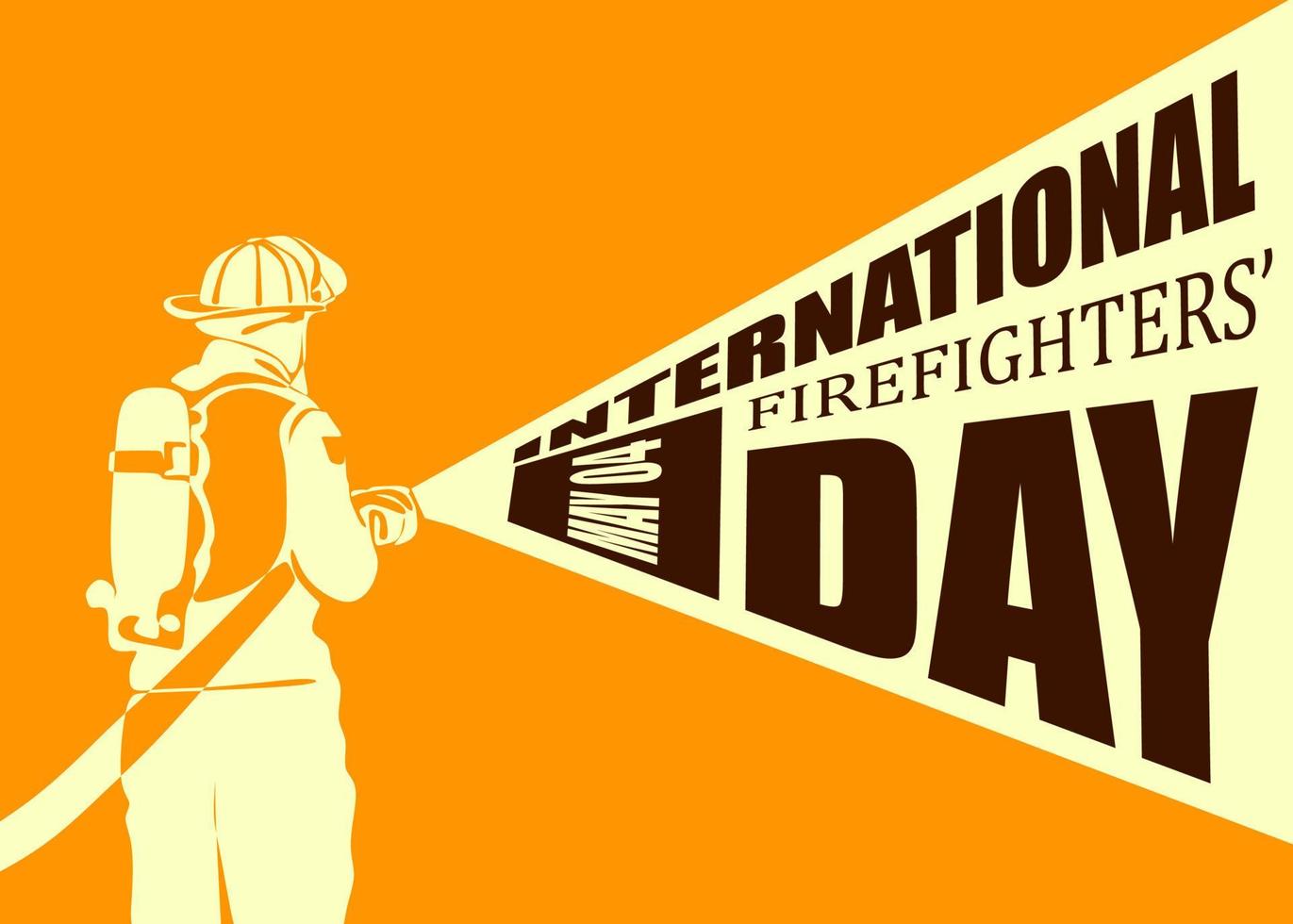 International firefighters day. Firefighter silhouette vector illustration, as a banner, poster or template for international firefighters day with lettering. firefighter extinguishes fire