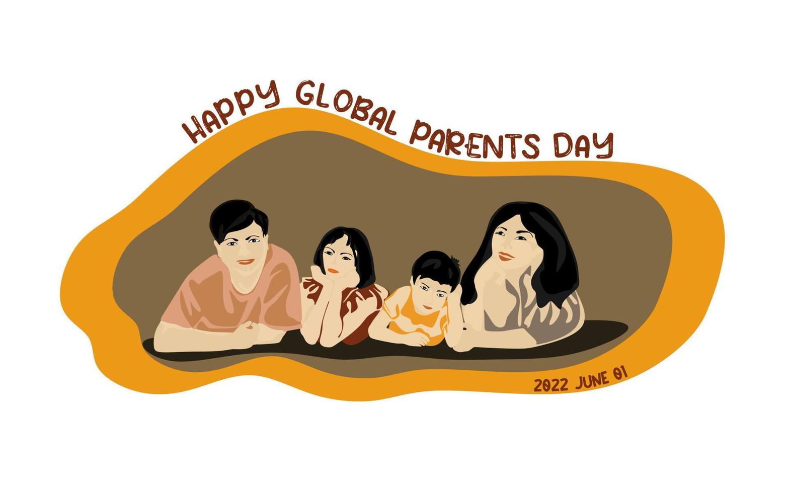 feliz día mundial de la ilustración vectorial de los padres. diseño conceptual, pancarta o tarjeta del día mundial de los padres. feliz familia asiática diseño vectorial plano vector