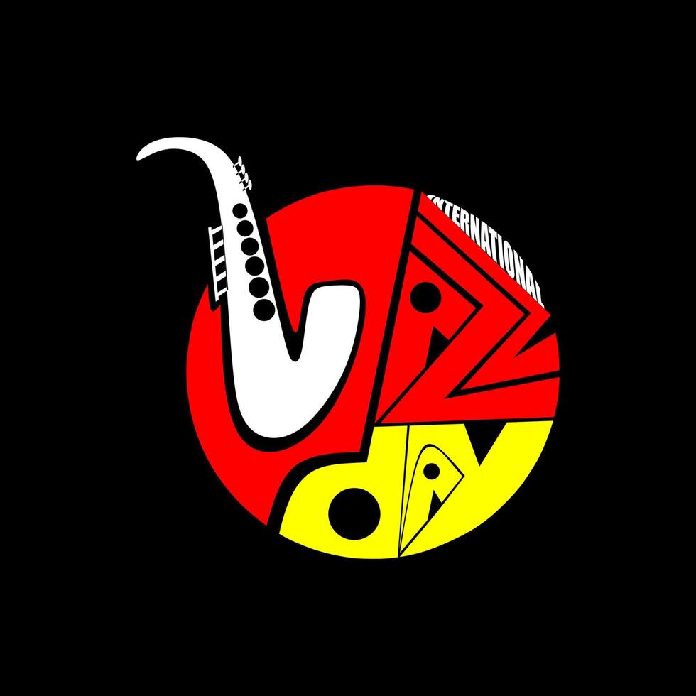 International Jazz Day music negative space style vector poster for jazz festival or night blues retro party with saxophone. Stylized lettering International Jazz Day
