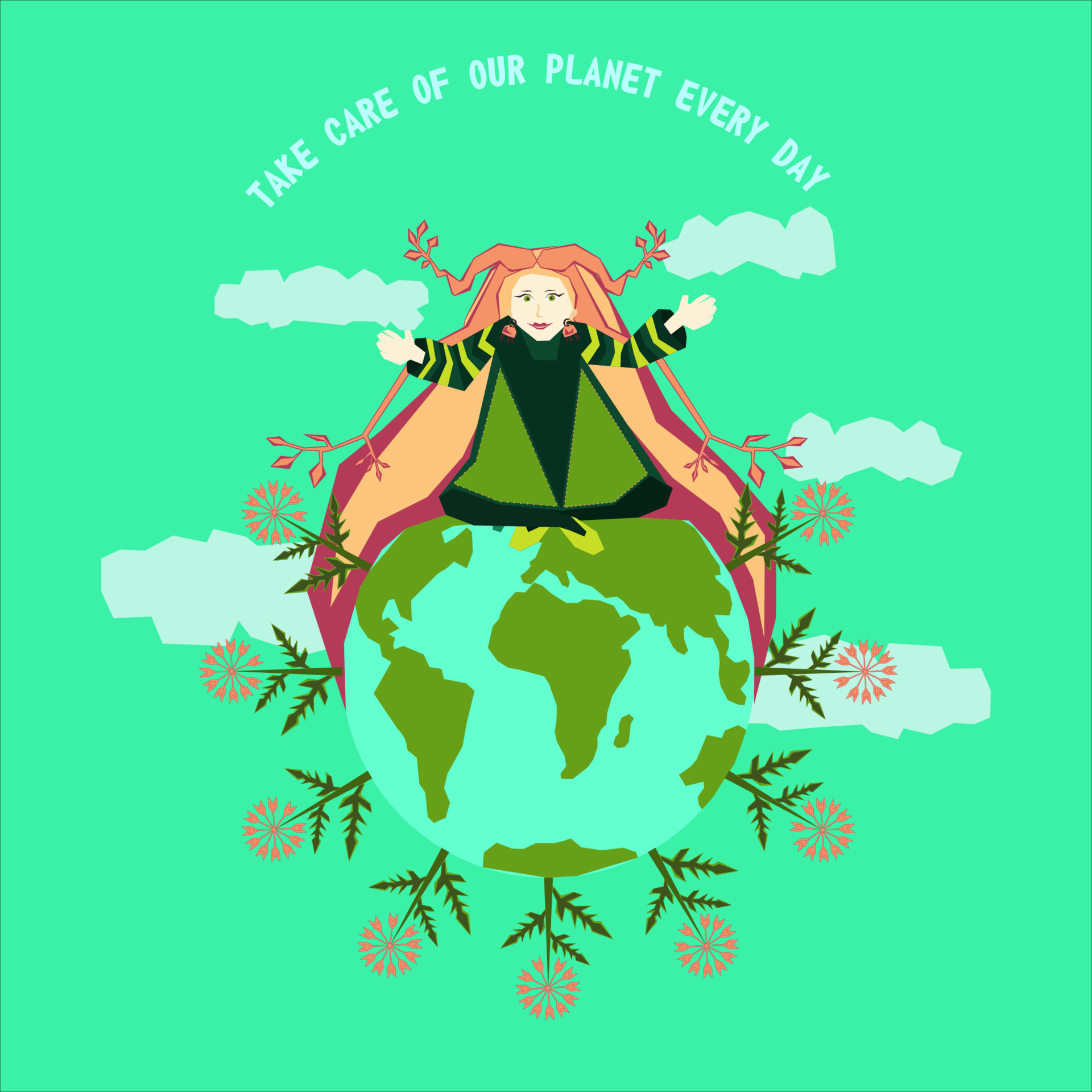 World Environment day or Earth day concept. Save our planet. Take care of  Earth. World climate day. mother Earth. Vector cartoon stylized graphic  design for post, banner, card with lettering 10662891 Vector