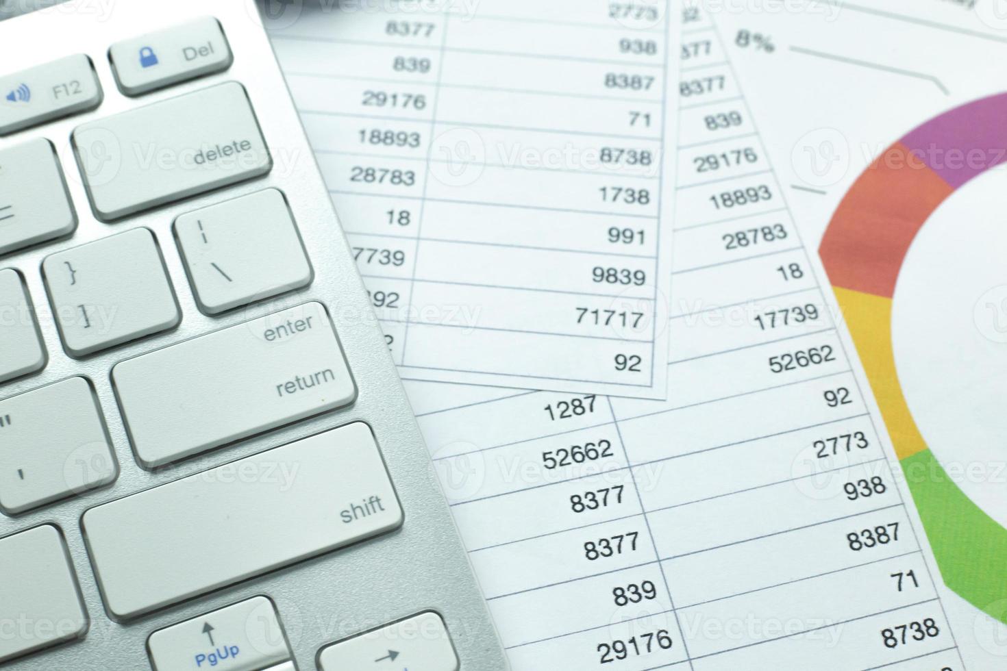 el teclado en la mesa de trabajo para contenido empresarial. foto