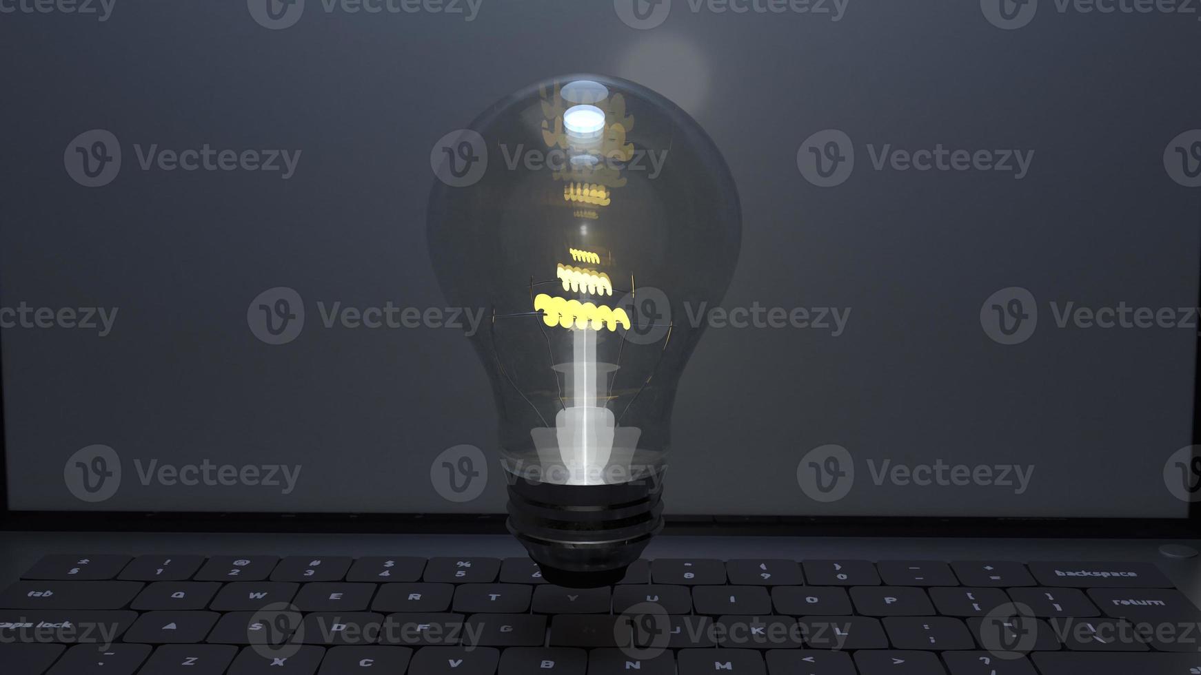 Light bulb in laptop  for idea content 3d rendering. photo
