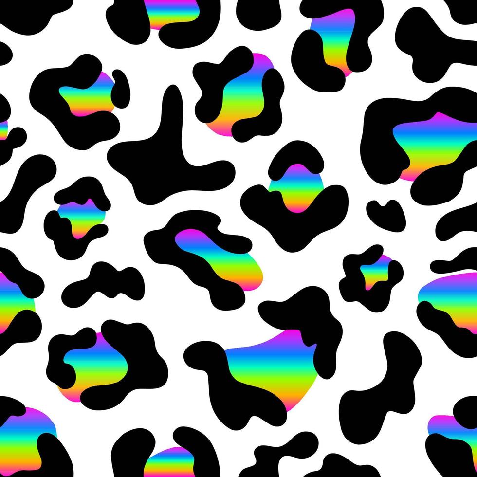 Rainbow leopard seamless pattern. Holographic spots on a white background. vector
