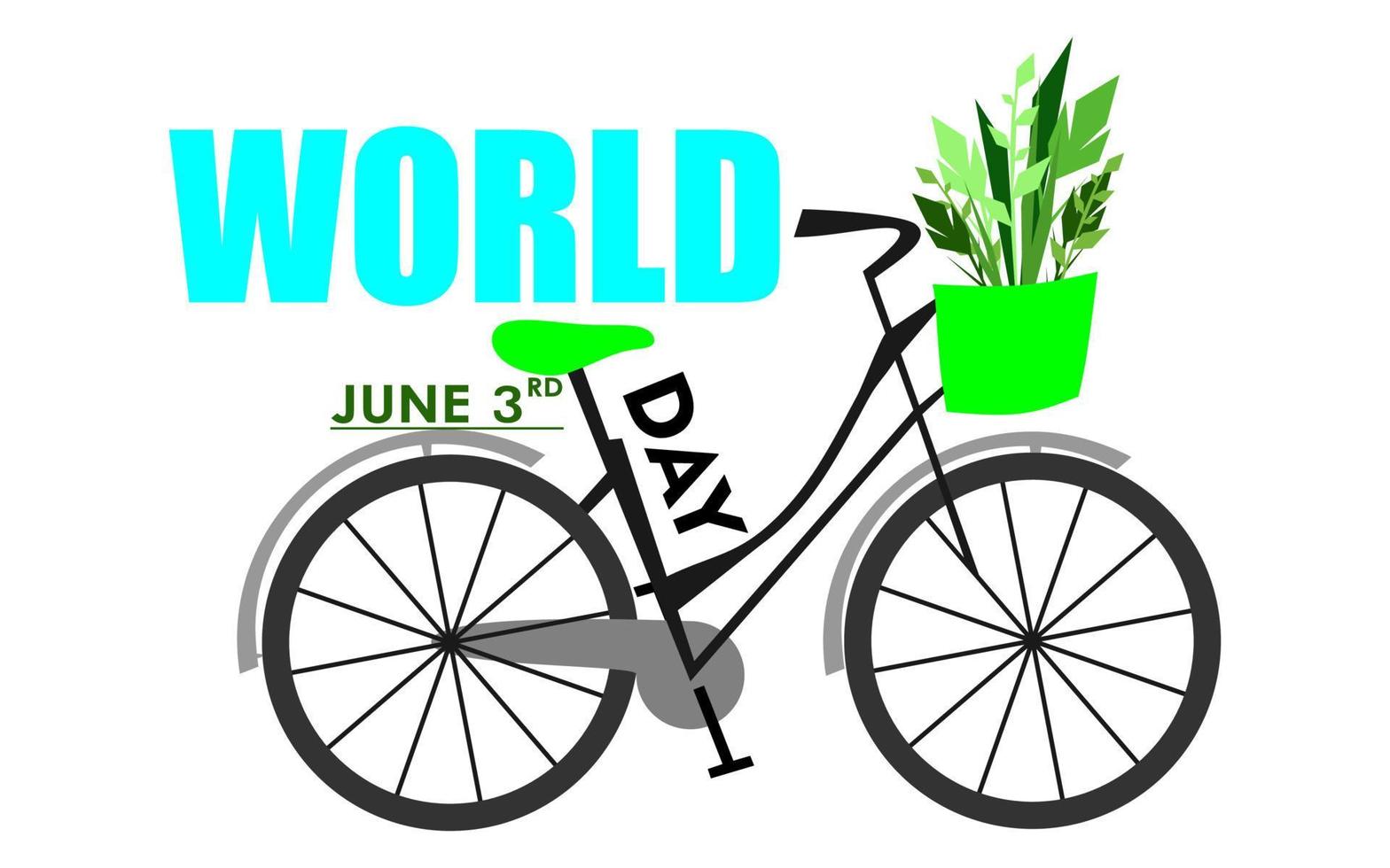 Diseño de plantilla del día mundial de la bicicleta del 3 de junio para banner, tarjetas de felicitación, logotipo, mnemotécnico, símbolo, icono, etiqueta, banner o ilustración vectorial de diseño de afiches vector