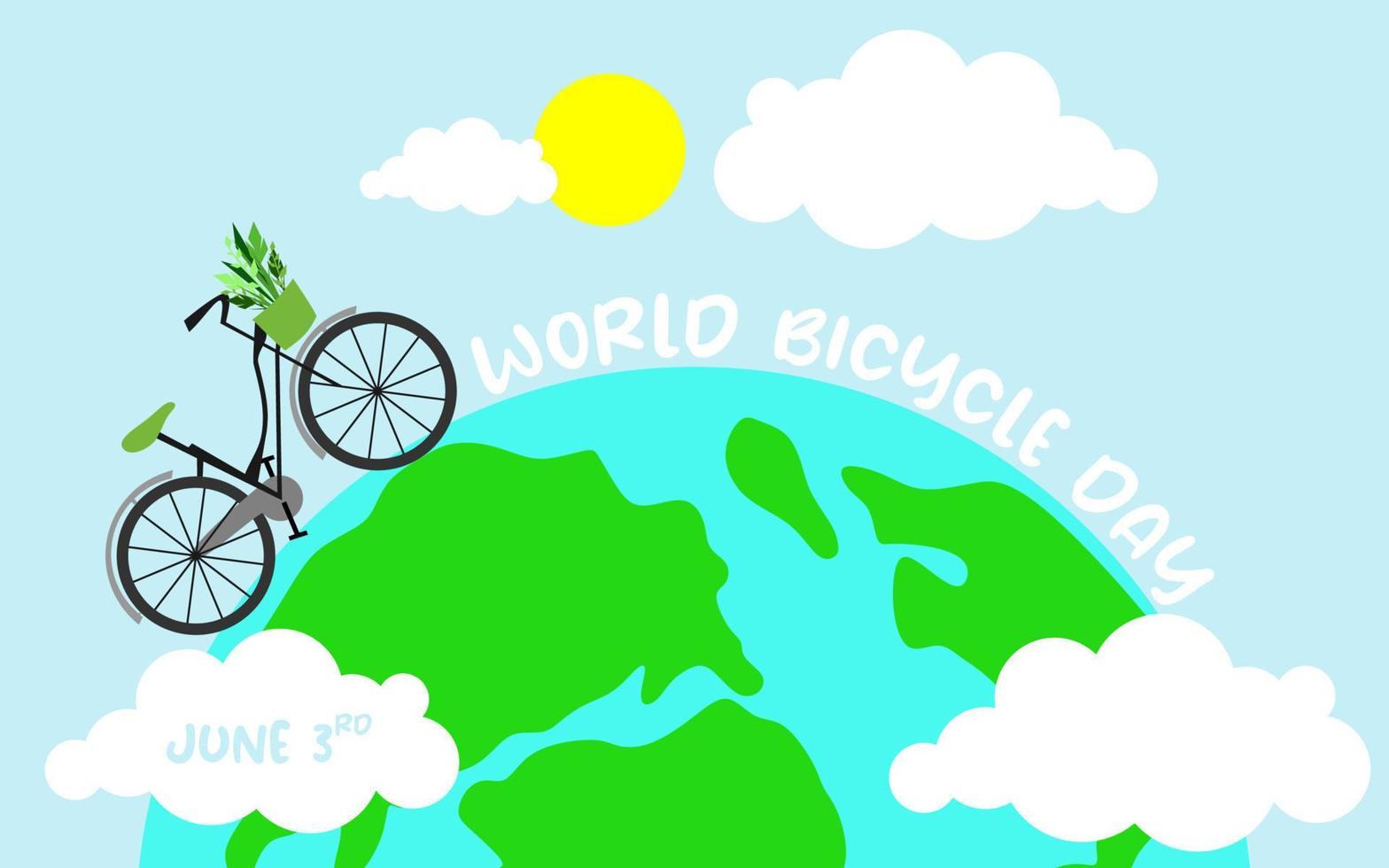 Diseño de plantilla del día mundial de la bicicleta del 3 de junio para banner, tarjetas de felicitación, logotipo, mnemotécnico, símbolo, icono, etiqueta, banner o ilustración vectorial de diseño de afiches vector