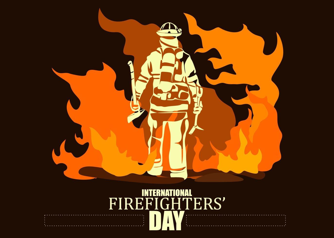 International firefighters day negative space. Firefighter silhouette vector illustration, as a banner, poster or template for international firefighters day with lettering, fire and flames
