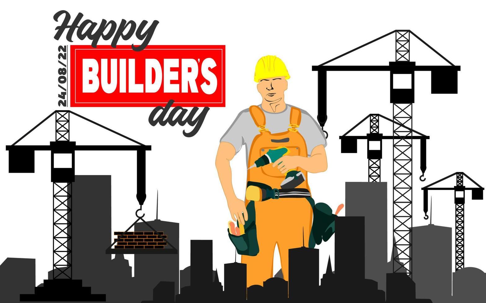 Builders day, engineers day, crane operators day, architects day, labor day concept vector illustration