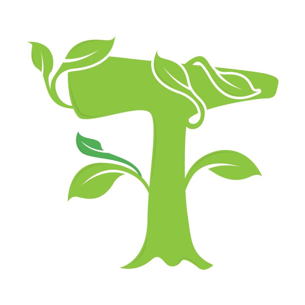 T letter ecology nature element vector icon. Lettering icon vector logo design