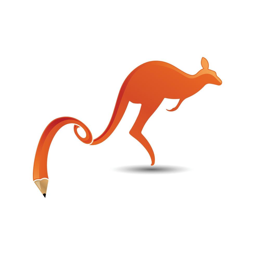 Kangaroo with pencil tail logo. Education icon vector design template