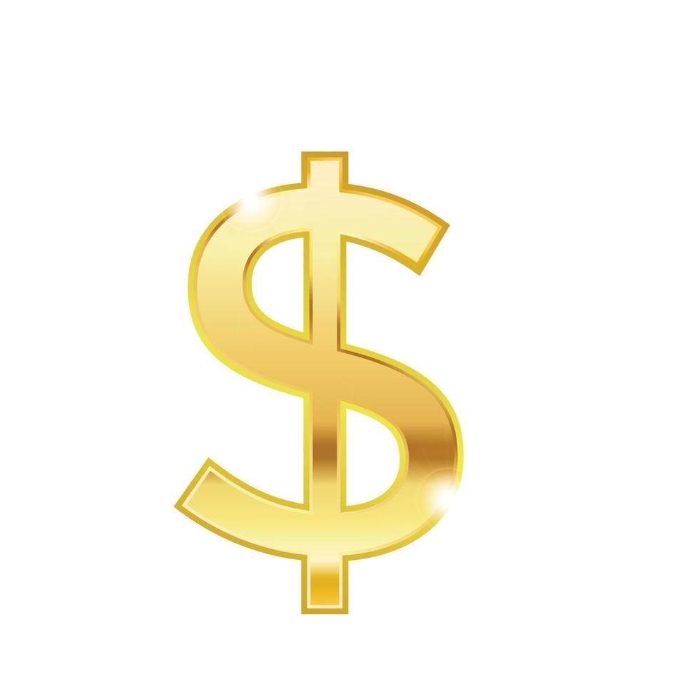 símbolo de dólar dorado icono de vector web aislado. icono de vector de estilo 3d de moda dólar. signo de moneda de dólar dorado.