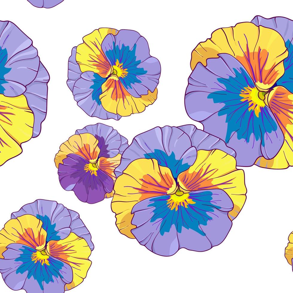 blue  and purple pansy . Seamless vector pattern. Hand drawing flowers  vector illustration.