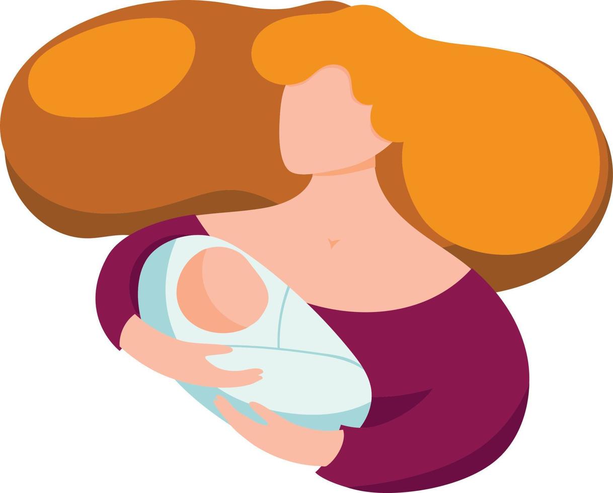 Mother with swaddled newborn baby in her hands, vector illustration in flat style. Motherhood concept