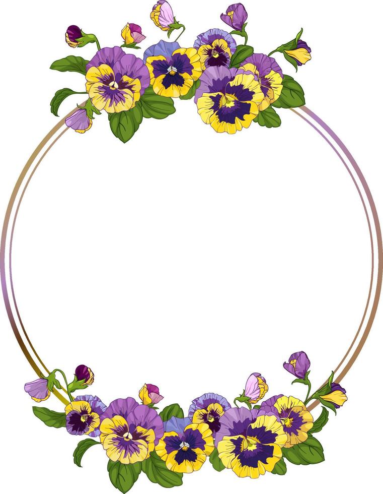 round frame with pansy flowers, wreath for background, texture, pattern, frame or border vector