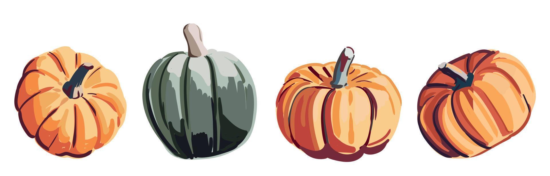 Vector set with pumpkins. Orange and blue pumpkins.