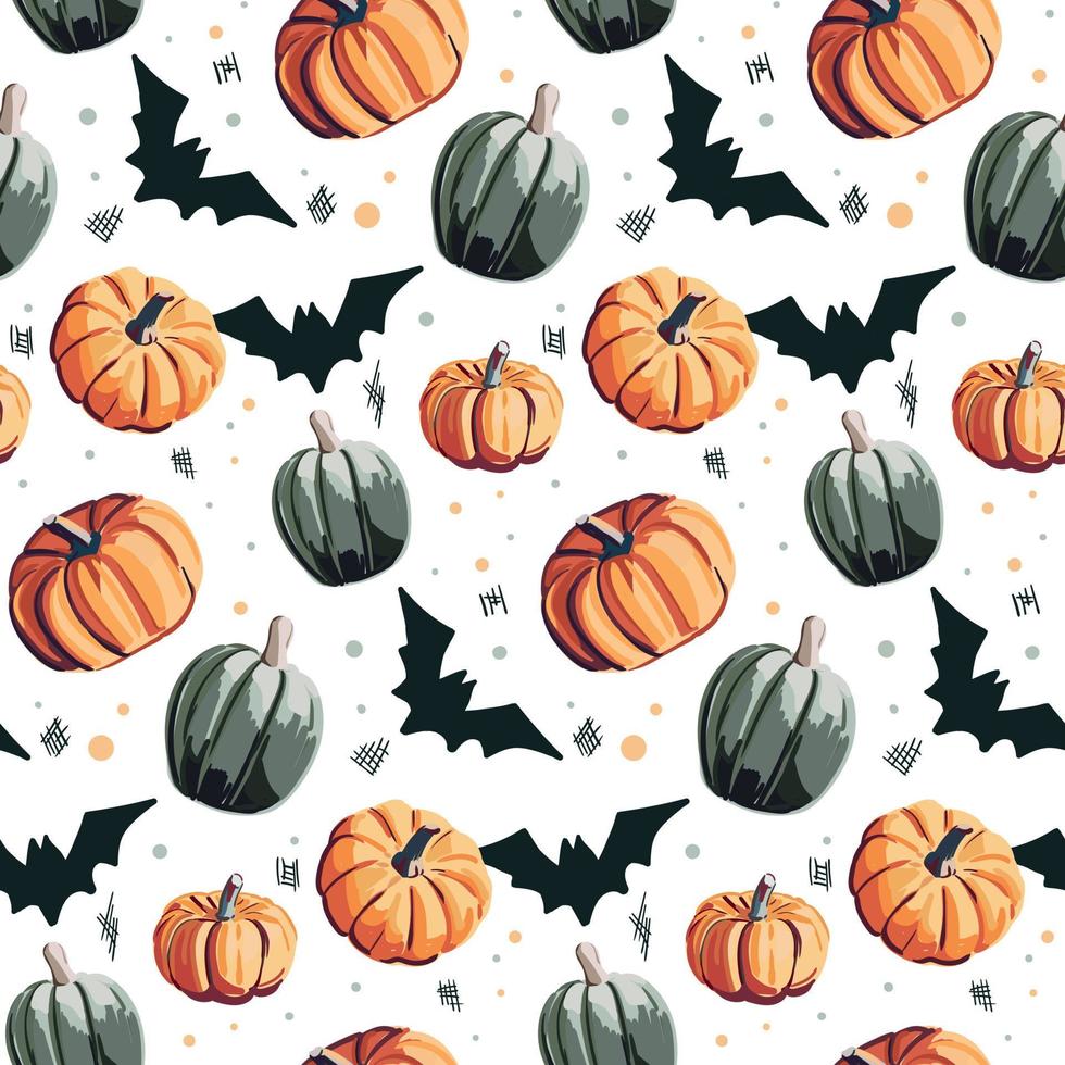 Background with pumpkins and bats. vector