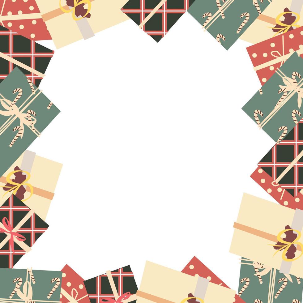 fondo de navidad con regalos. tarjeta de año nuevo con fondo blanco para la inscripción. vector