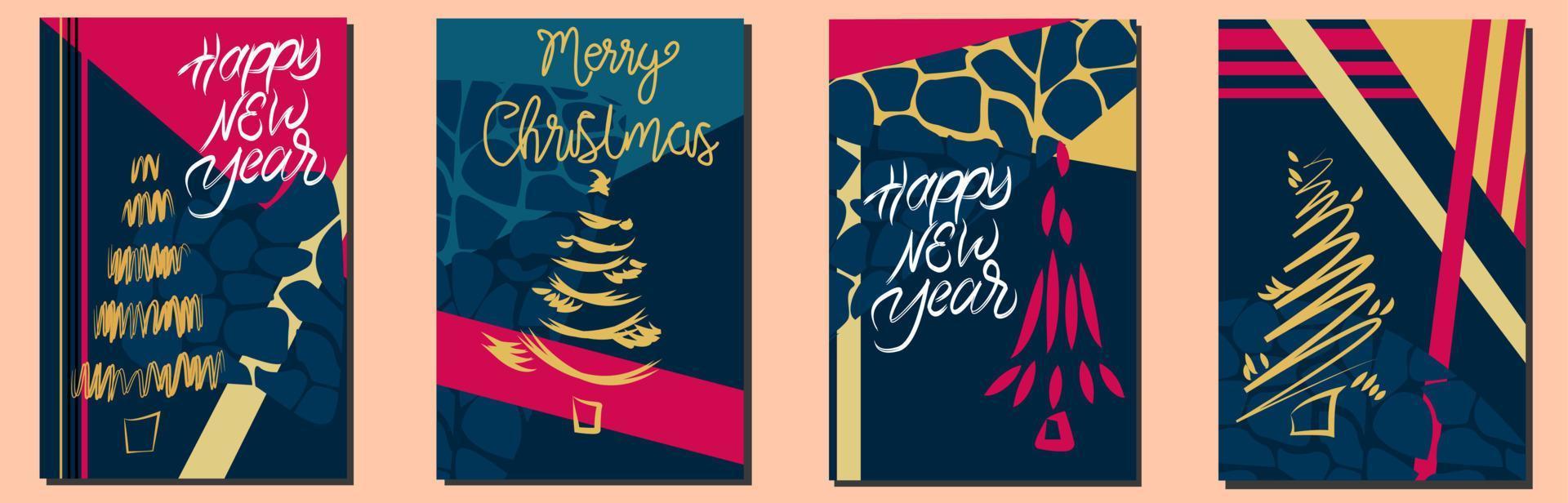 Set of Christmas and New Year cards. Holiday invitations and congratulations. vector