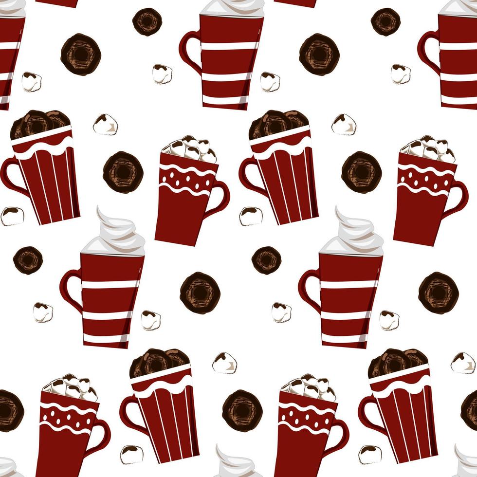 Christmas background with winter drinks and cookies vector