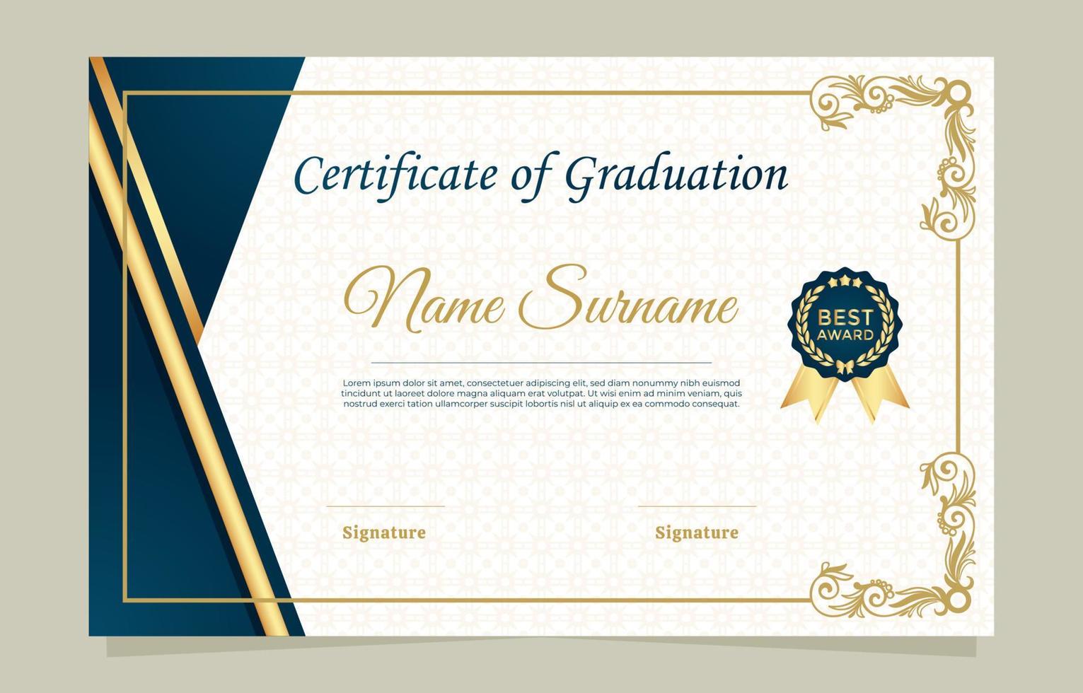 Blue Gold Elegant Certificate vector