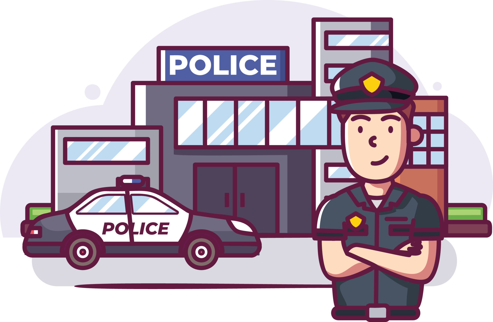 Police in front of police station with police car 10666581 Vector Art at Vecteezy Police in front of police station with police car 10666581 Vector Art at Vecteezy