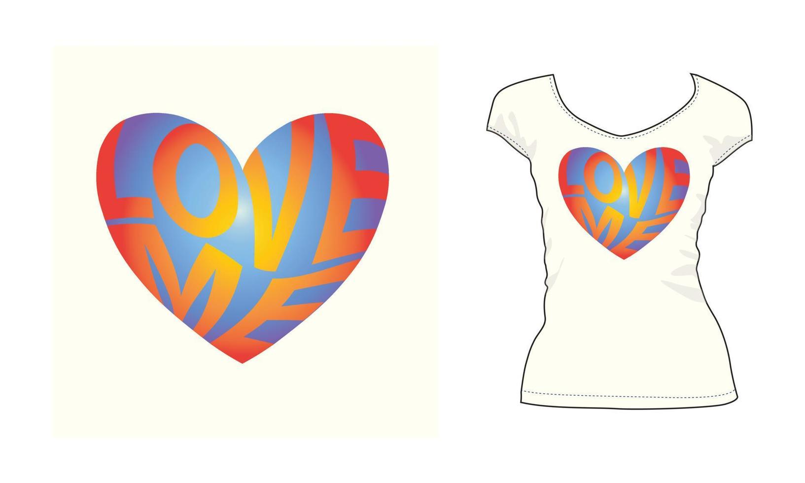 Love Heart shape yellow pink purple red color gradient effect vector t-shirt design 3D effect Embossed relief