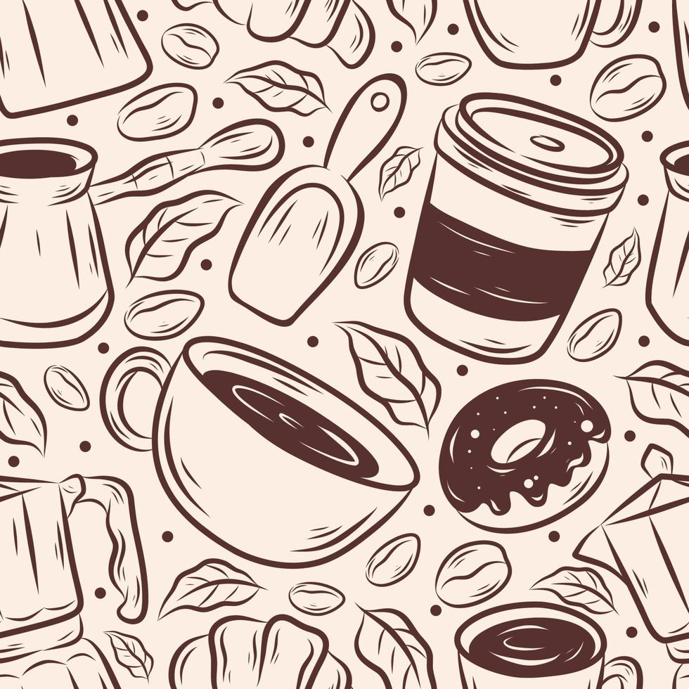 dibujado a mano café y bebidas sin fisuras de fondo vector