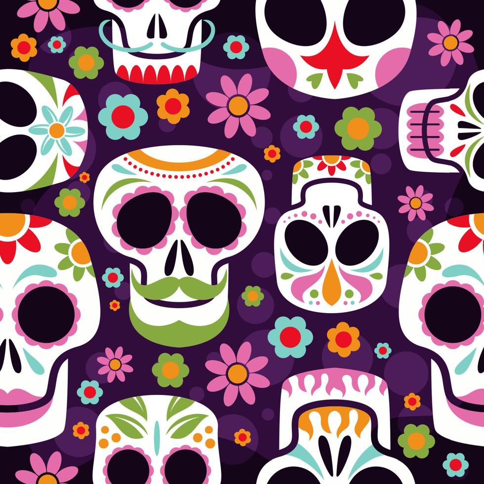 Calavera Sugar Skull Seamless Pattern vector