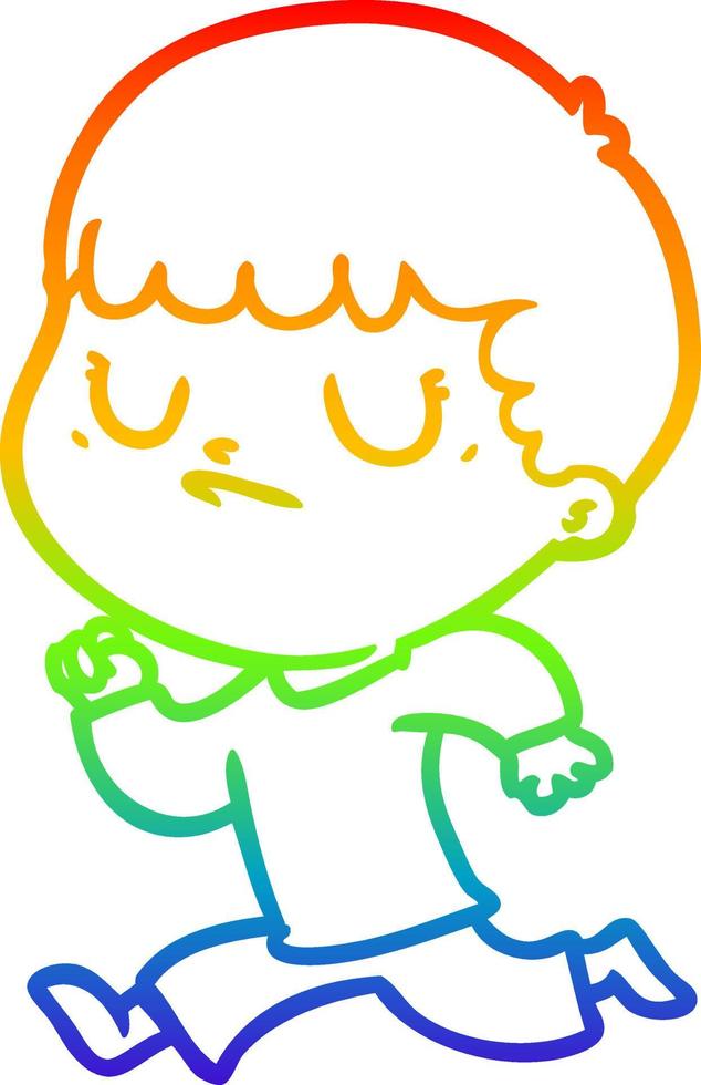 rainbow gradient line drawing cartoon grumpy boy vector