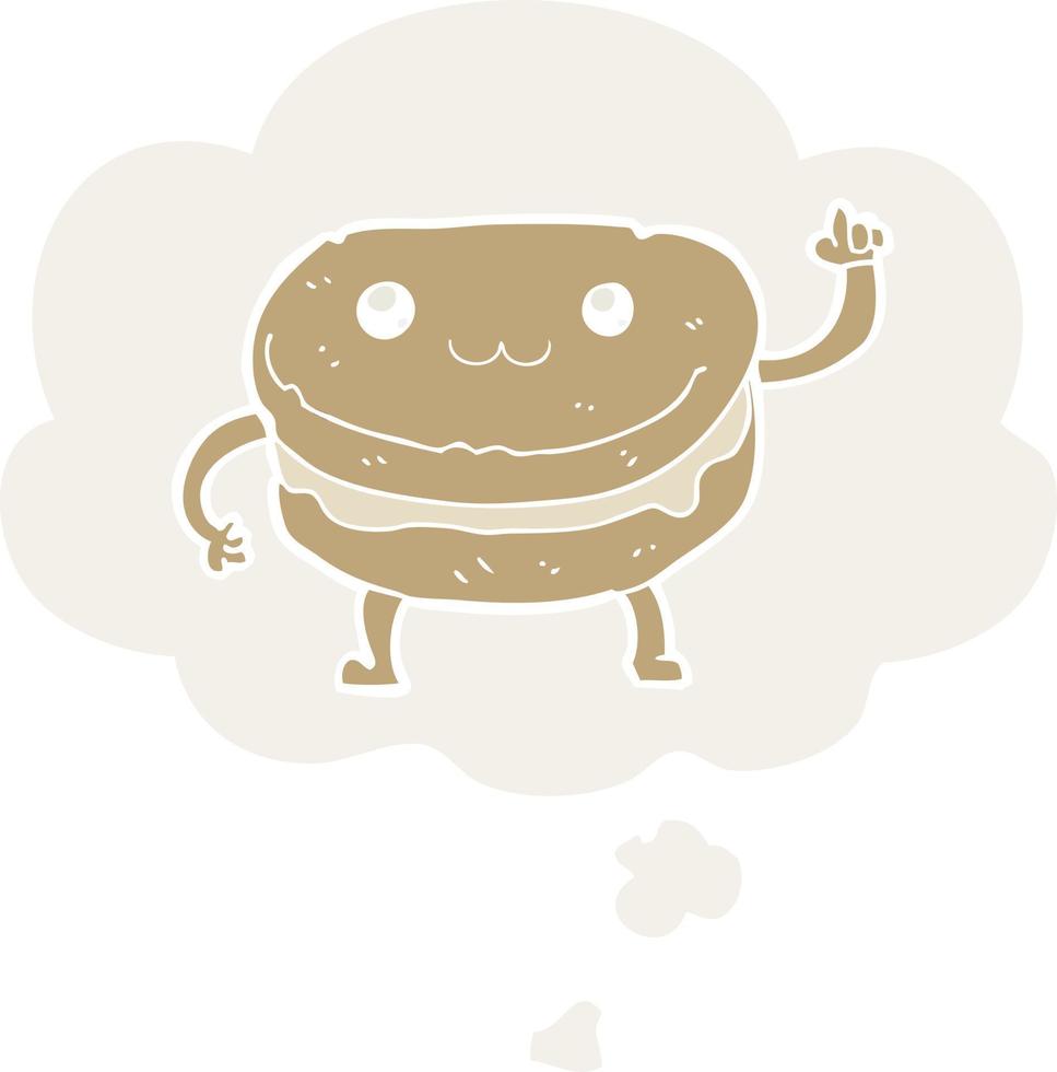cartoon waving cake character and thought bubble in retro style vector