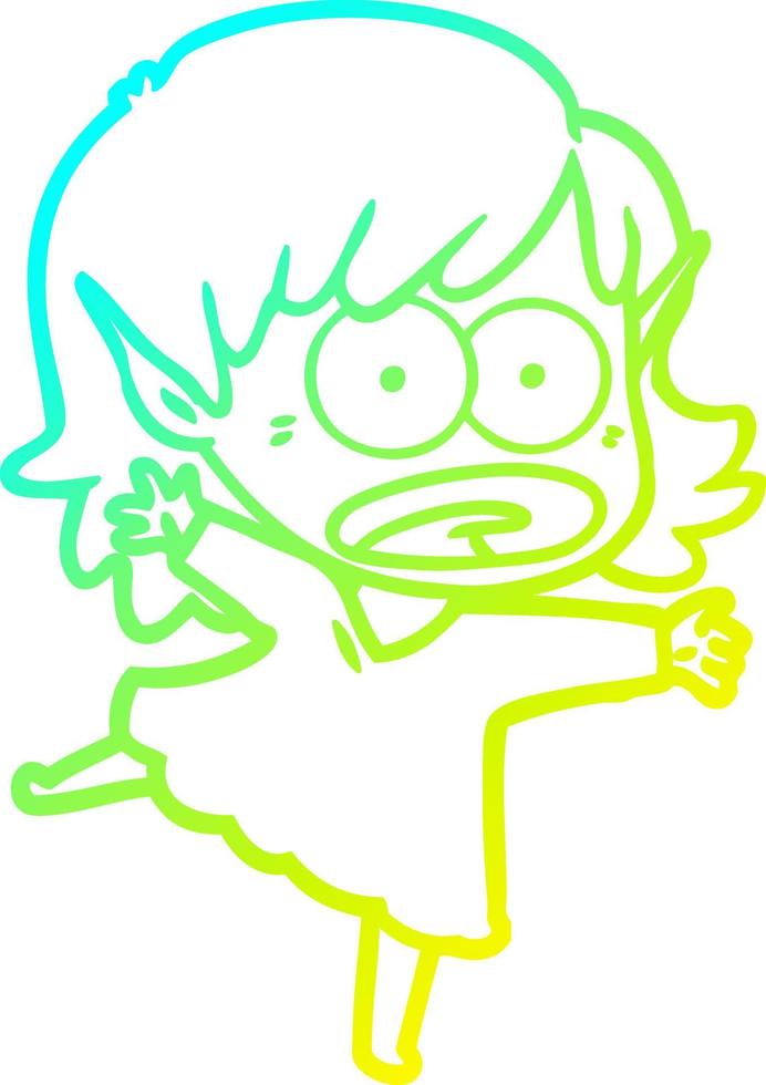 cold gradient line drawing cartoon shocked elf girl vector