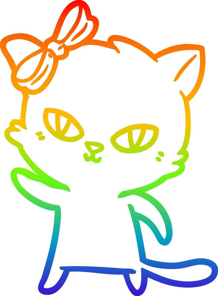 rainbow gradient line drawing cute cartoon cat vector