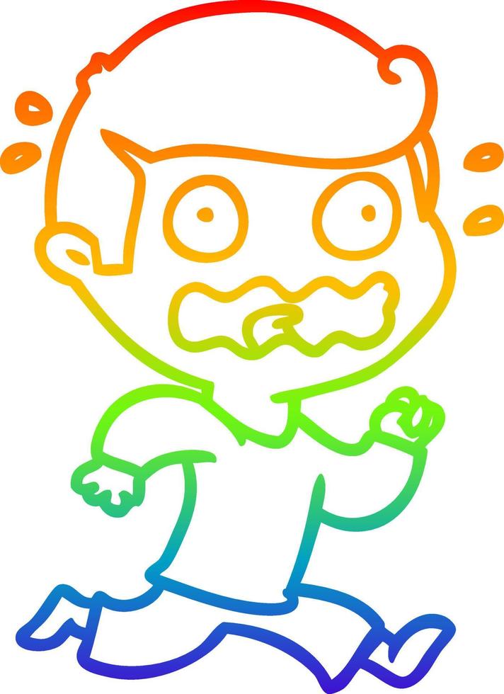 rainbow gradient line drawing cartoon man totally stressed out vector