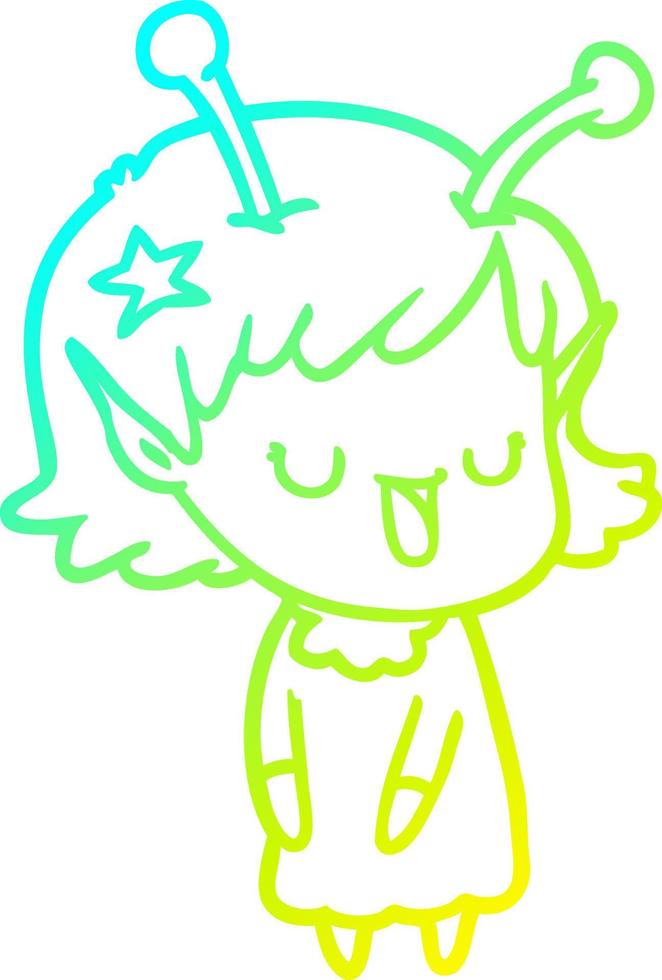 cold gradient line drawing happy alien girl cartoon vector