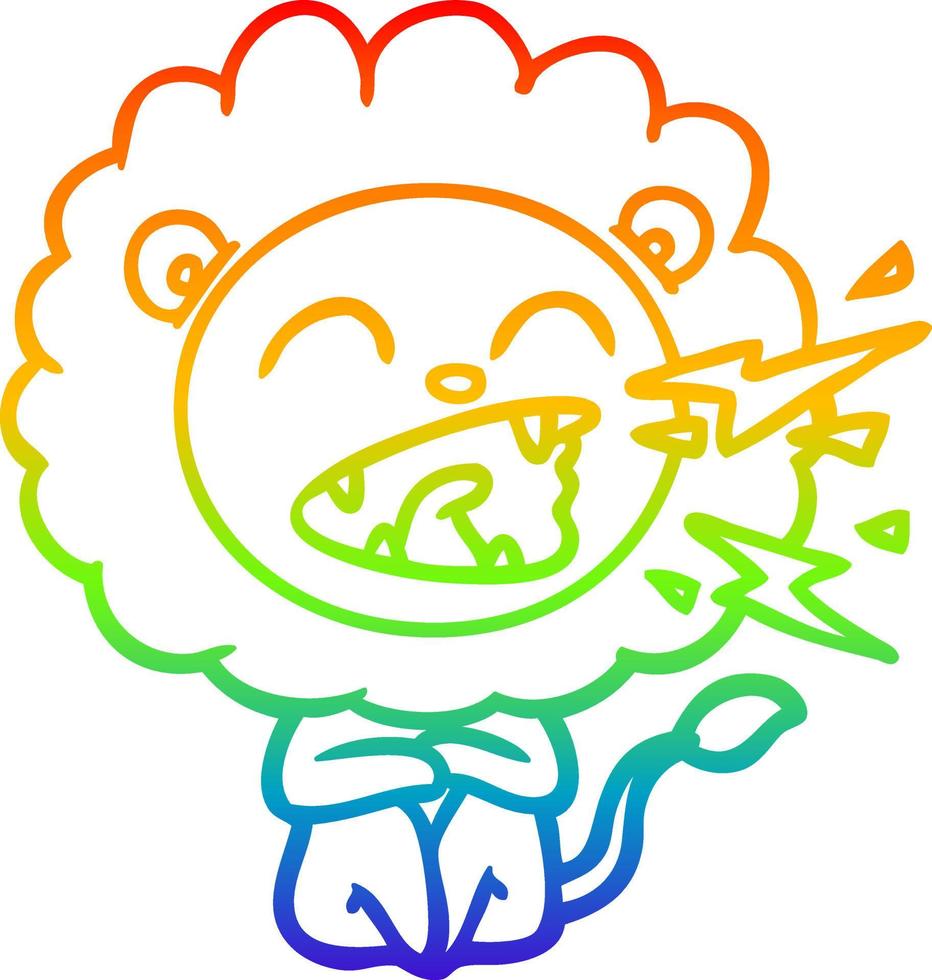 rainbow gradient line drawing cartoon roaring lion vector