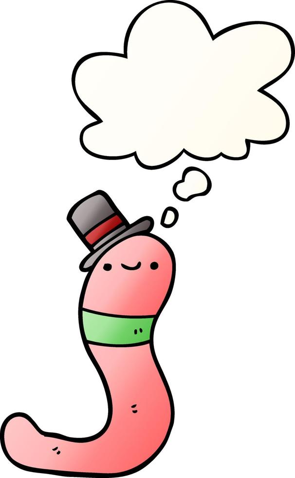 cute cartoon worm and thought bubble in smooth gradient style vector