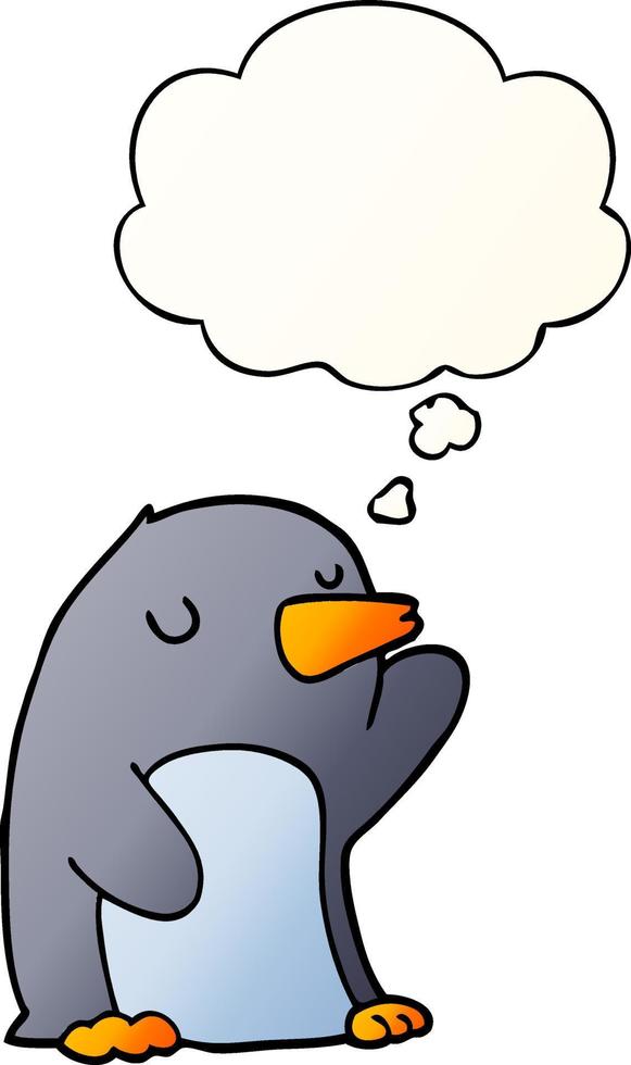 cartoon penguin and thought bubble in smooth gradient style vector