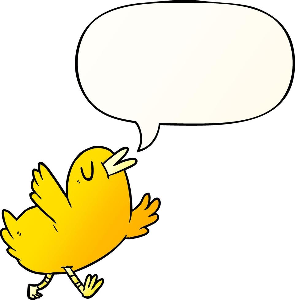 cartoon happy bird and speech bubble in smooth gradient style vector