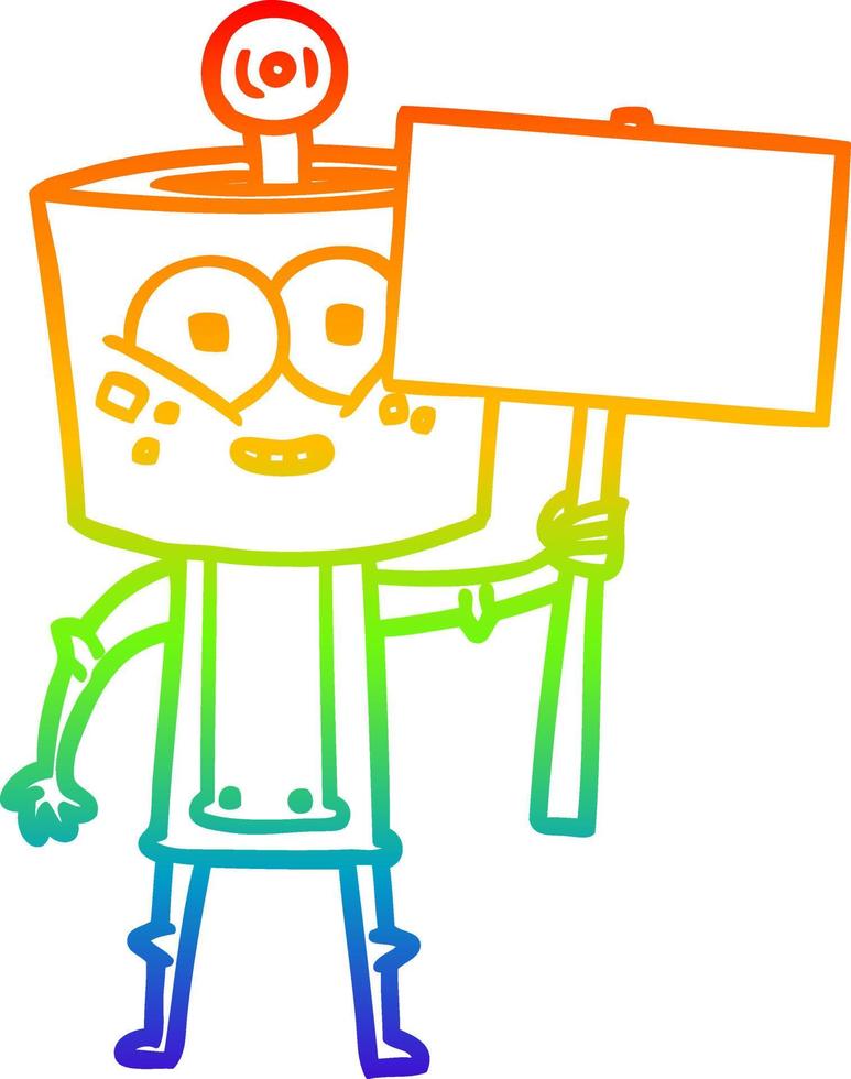 rainbow gradient line drawing happy cartoon robot vector