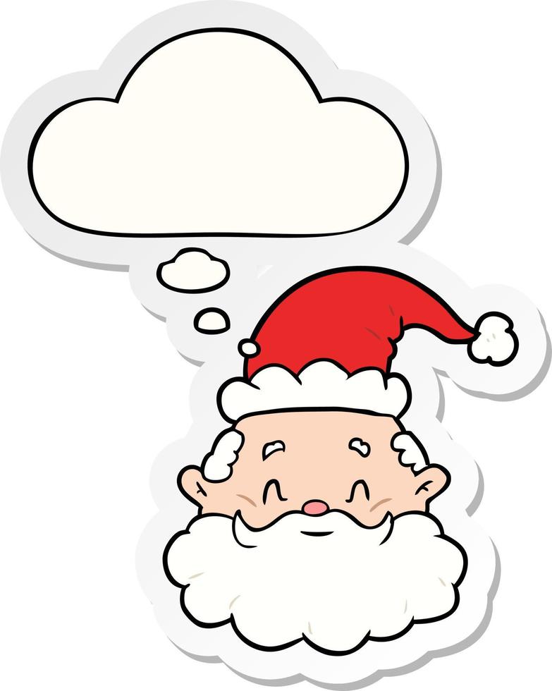 cartoon santa claus and thought bubble as a printed sticker vector